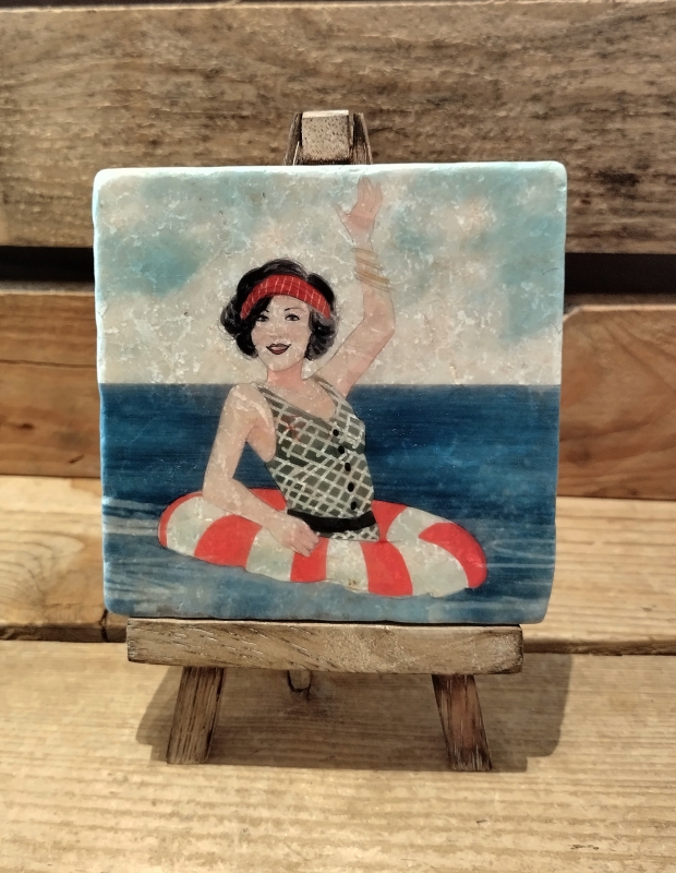 Decoratieve tegel beachlife jaren 20 dame met zwemband