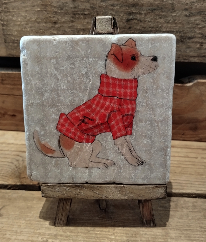 Decoratieve tegel hondje met jas
