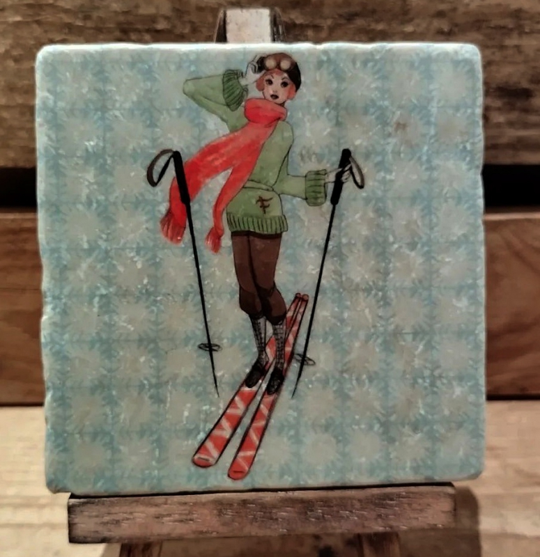 Decoratieve tegel winter skiënde dame 2