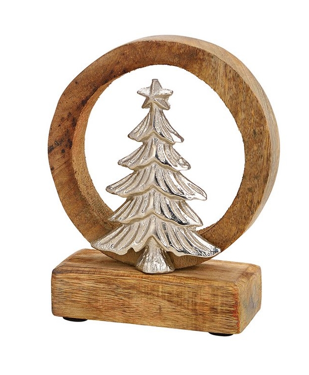 Houten cirkel met metalen kerstboom