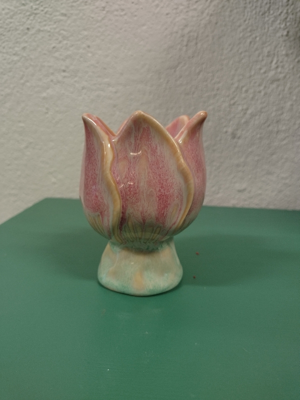 Aardewerk kandelaar tulp roze