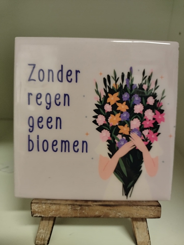 Tegeltje zonder regen geen bloemen