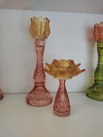Glazen kaarsenstandaard tulp roze/geel -L