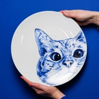 Wandbord poes Delfts Blauw