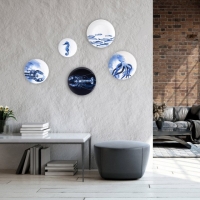 Wandbord zeepaardje Delfts Blauw