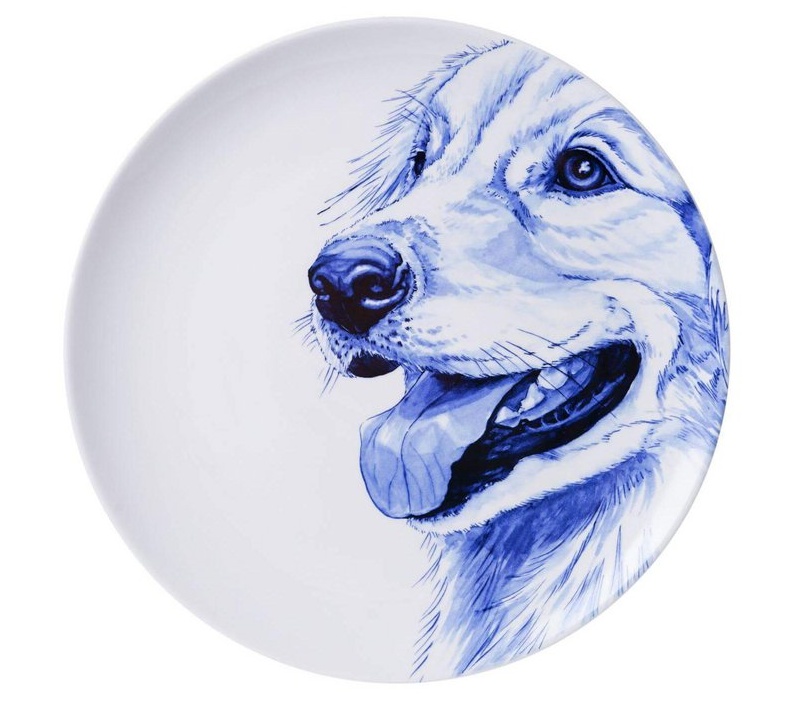 Wandbord golden retriever Delfts Blauw