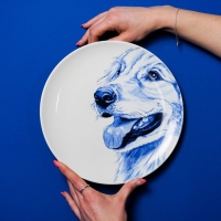 Wandbord golden retriever Delfts Blauw