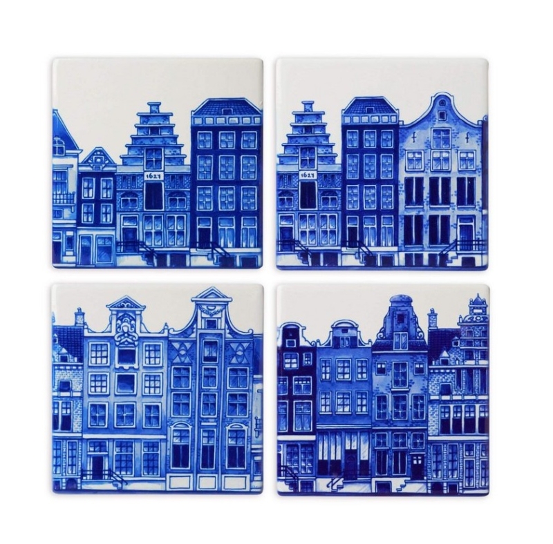 Onderzetters grachtenpanden Delfts Blauw