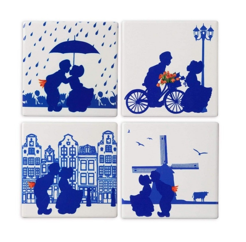 Onderzetters kussend paar Delfts Blauw