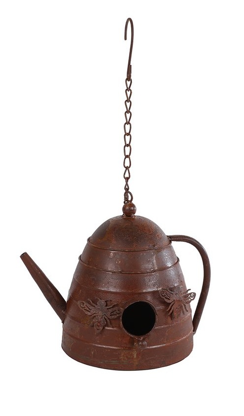 Vogelhuis theepot antiek roest bijen