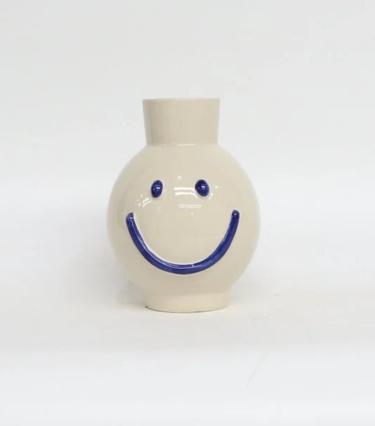 Aardewerk vaas smiley blauw