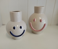 Aardewerk vaas smiley blauw
