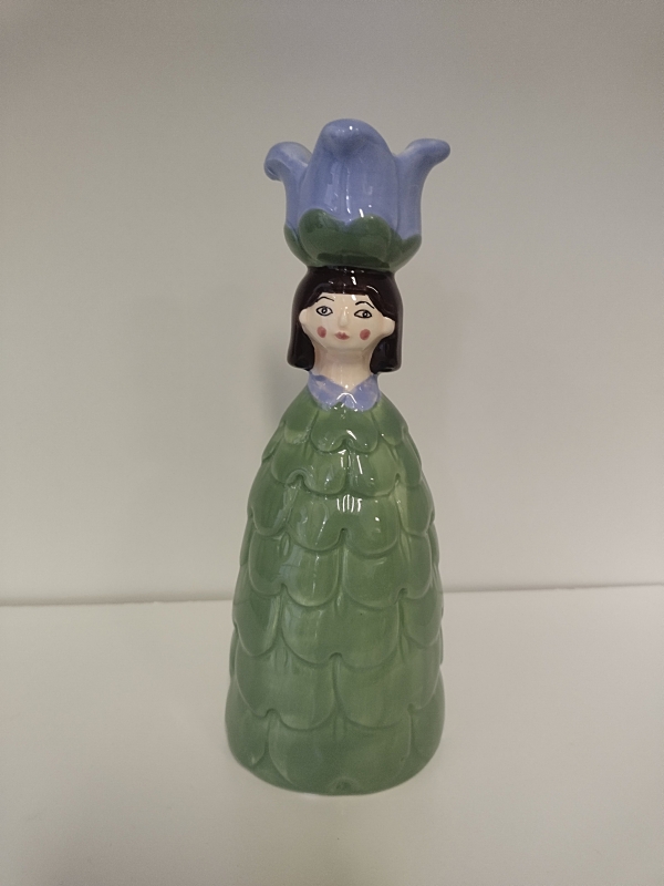 Aardewerk kandelaar vrouw bloem groen