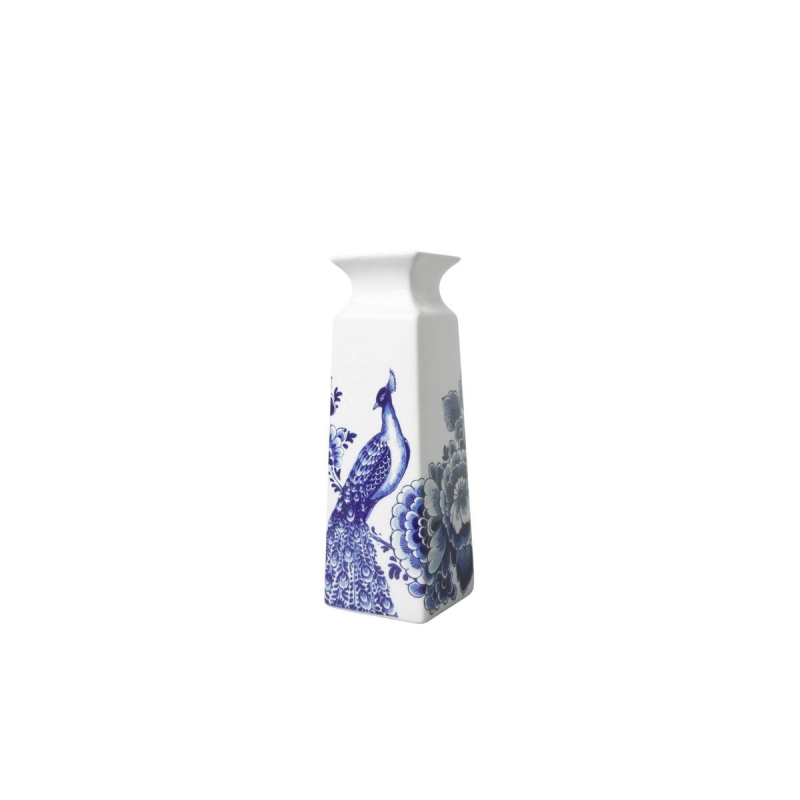 Vaas bloemen en pauw - Delfts Blauw - S