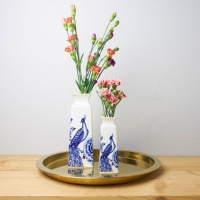 Vaas bloemen en pauw - Delfts Blauw - S