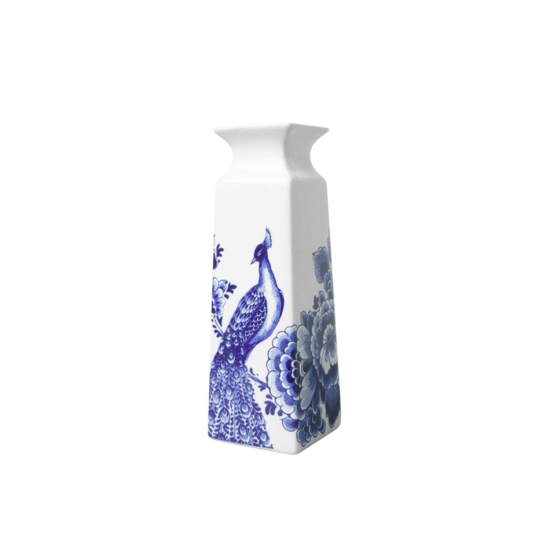 Vaas bloemen en pauw - Delfts Blauw - M