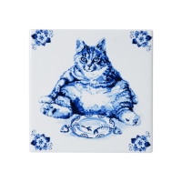 Onderzetters luie kat - Delfts Blauw