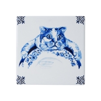 Onderzetters luie kat - Delfts Blauw