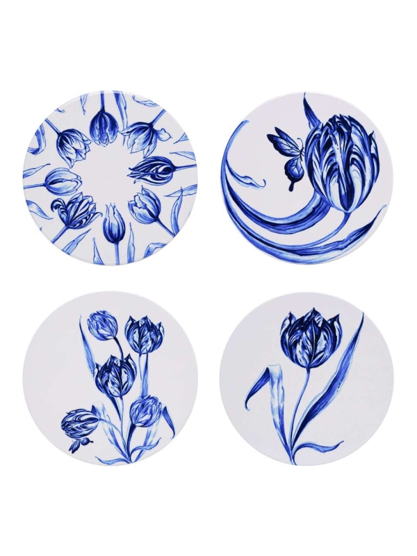 Onderzetters vrolijke tulpen - Delfts Blauw