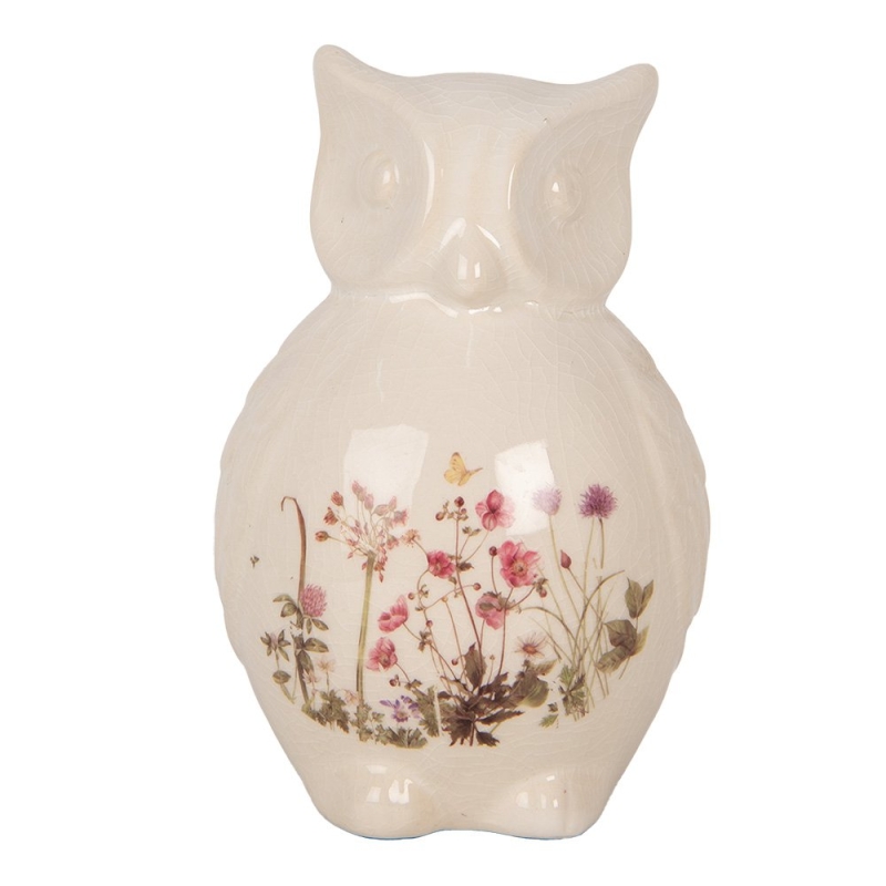 Decoratie uil keramiek beige