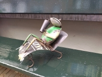 Kikker op ligbed van gerecycled blik