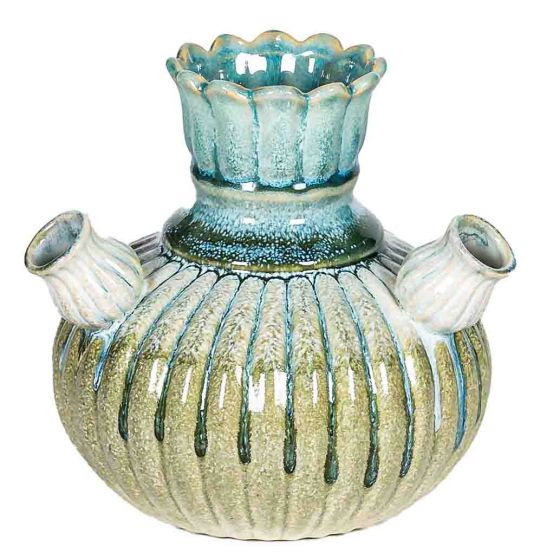 Aardewerk tulpenvaas blauw/groen - S