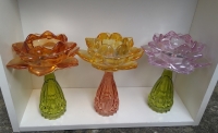 Glazen waxinehouder bloem groen/zalm