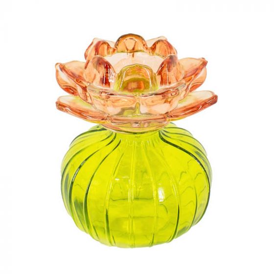 Glazen waxinehouder bol groen/zalm