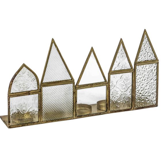 Metalen huisjes met glas - waxinehouder