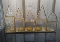 Metalen huisjes met glas - waxinehouder