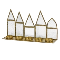 Metalen huisjes met glas - waxinehouder