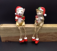 Beeldje Kerst hond of kat met bungelbeentjes