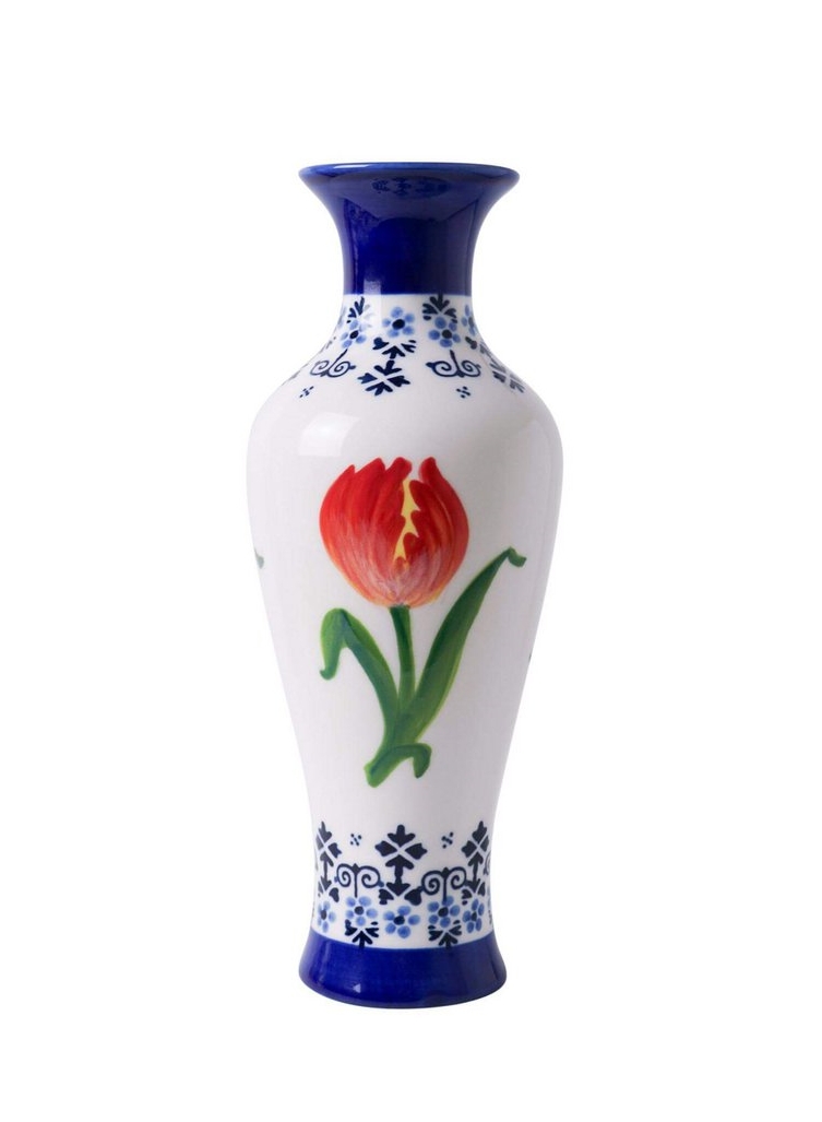Vaas slank oranje tulp - Delfts Blauw