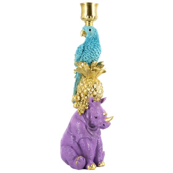 Kaarsenstandaard papegaai en neushoorn