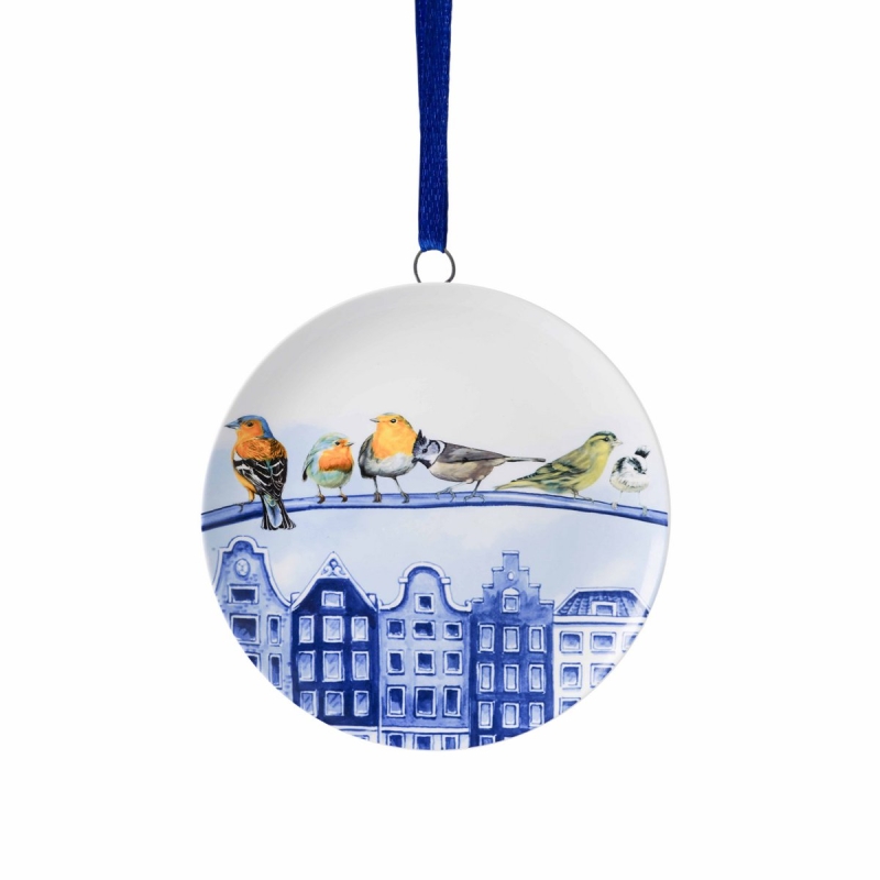 Kerstornament Bosvogels stad - Delfts Blauw