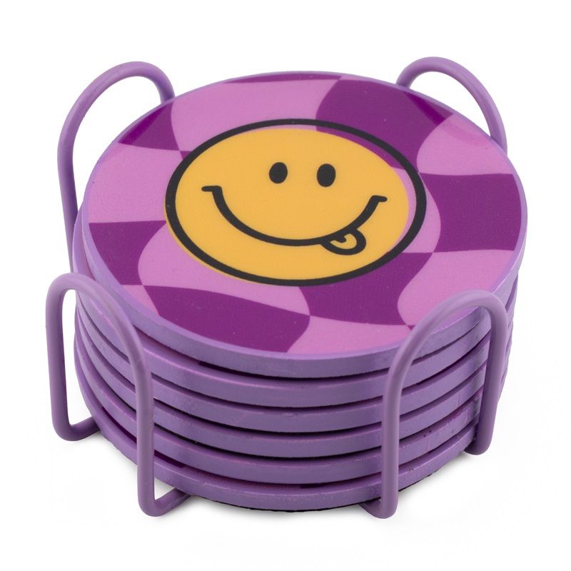 Set van 6 onderzetters met rekje tekst smiley