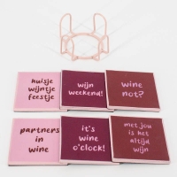 Set van 6 onderzetters met rekje 'Wijn'