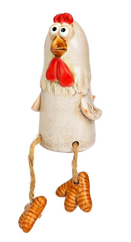 Beeldje kip met bungelbeentjes