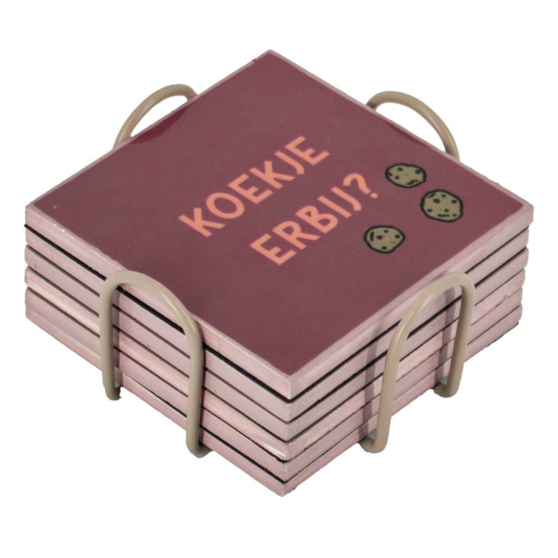 Set van 6 onderzetters met rekje "Koffie"