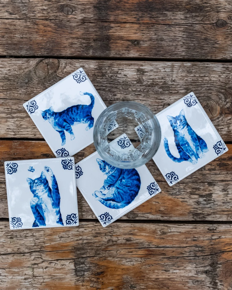 Onderzetters lieve Kat - Delfts Blauw