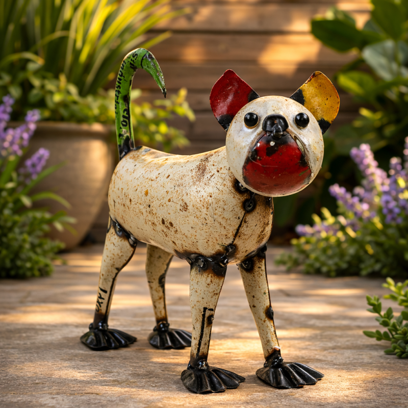 Staande hond van gerecycled blik