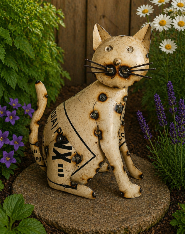 Zittende kat van gerecycled blik