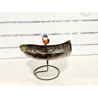 Metalen voerbakje met ijsvogel uit Zimbabwe