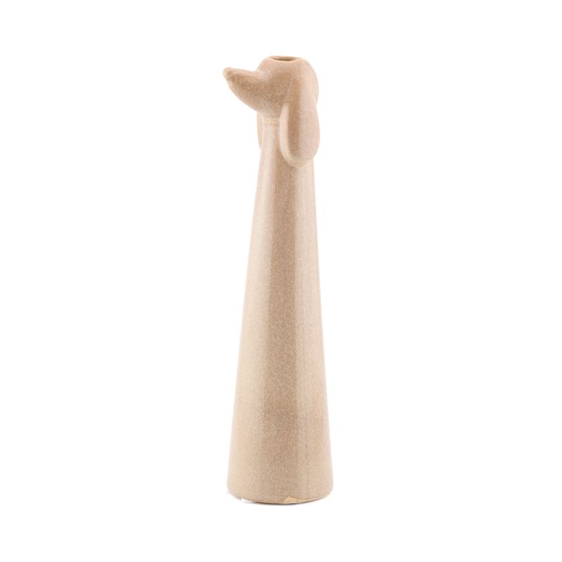 Aardewerk vaasje teckel beige - S