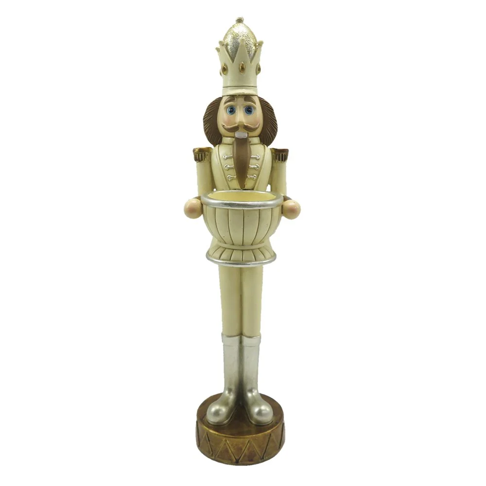 Beeld waxinelichthouder notenkraker beige