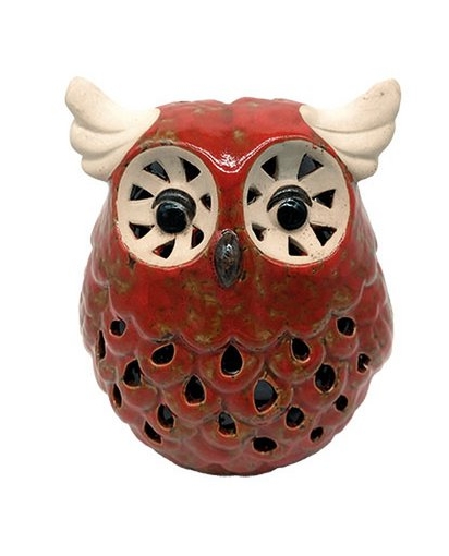 Windlicht uil rood - S