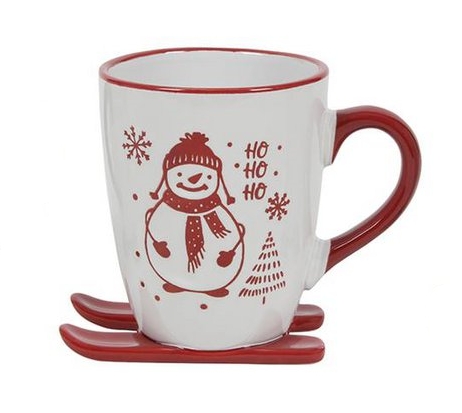 Kerstmok op ski sneeuwpop