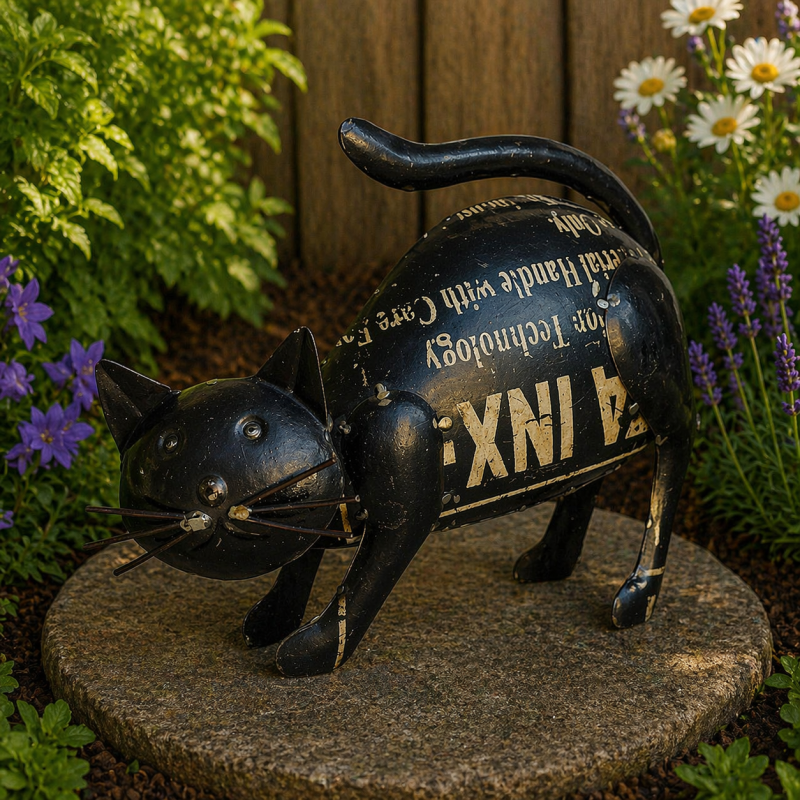Zwarte kat van gerecycled blik
