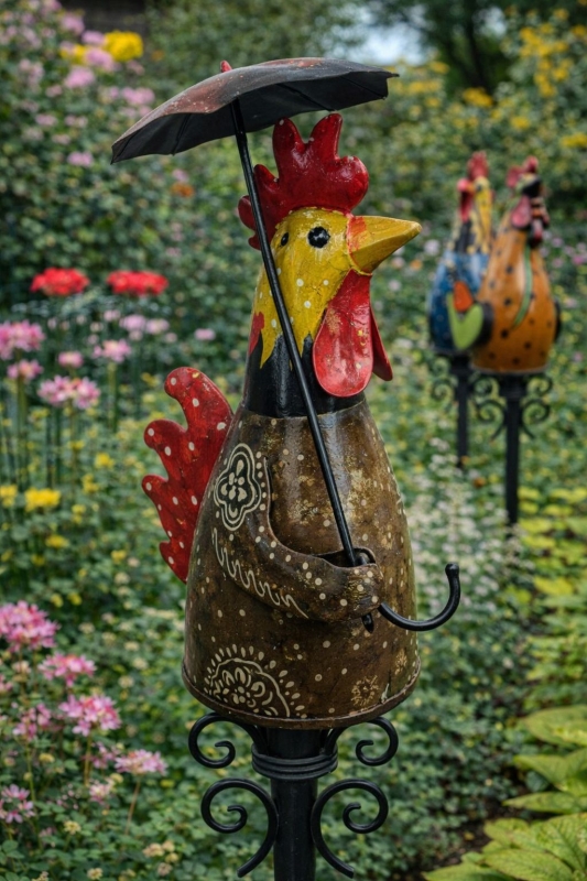 Haan met paraplu van gerecycled blik