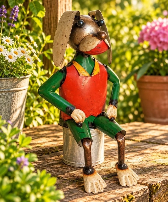 Zittende hond van gerecycled blik